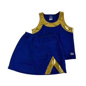 NEW Cheerleader Uniform Adult Small Halloween Costume Gold Blue 34" Top 26 Skirt